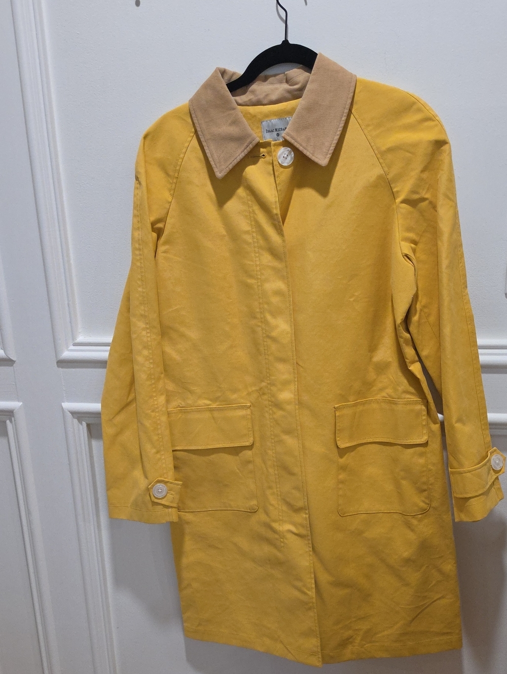 Isaac Mizrahi Yellow Trench Coat with Tan Contrast Collar